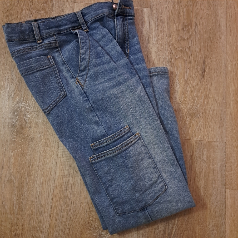 Wonder Nation Blue Denim Cargo Jeans Girl's Size 7-8